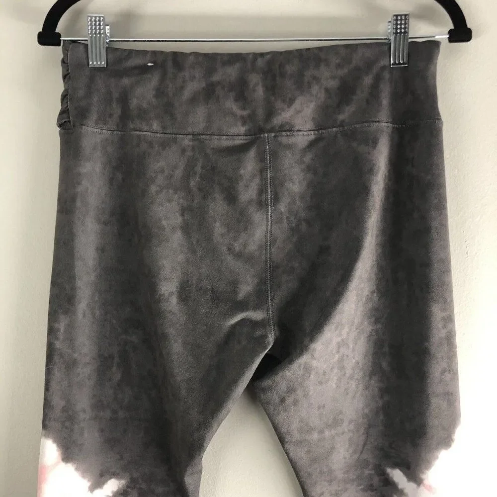 Justice Leggings Youth 20 Plus Gray Pink White Tie Dye Layered Waist Sash Accent